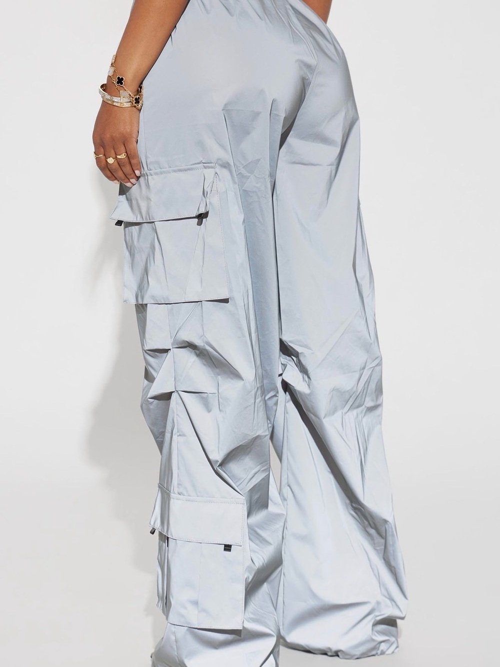 Gray Cargo Wide Leg Parachute Pants - Picture 4 of 10